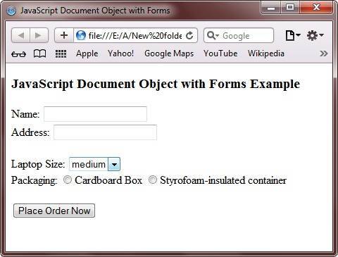 javascript document object with forms
