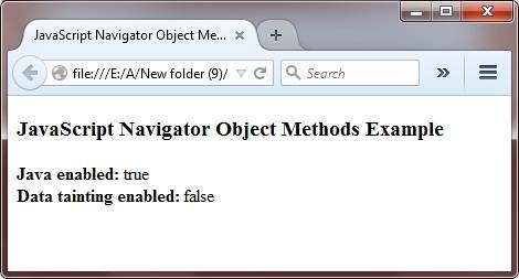 javascript navigator object methods example