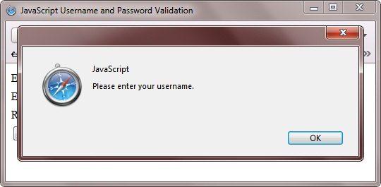 javascript username password field validation