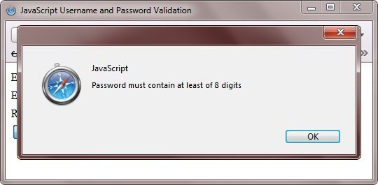 javascript username password validating program