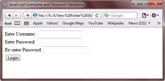 javascript username password validation