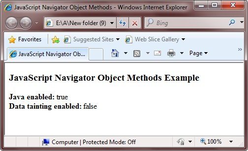 navigator object methods example