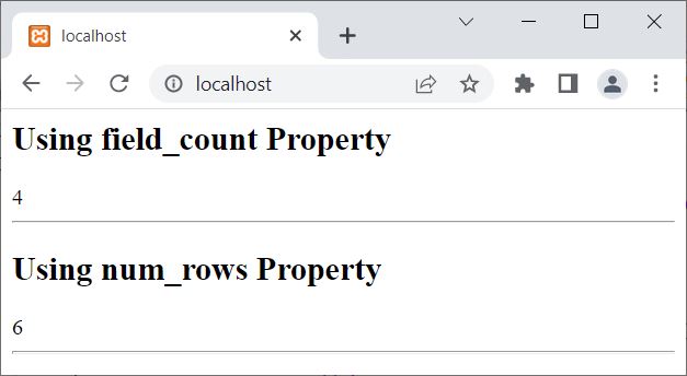 php mysqli result class properties